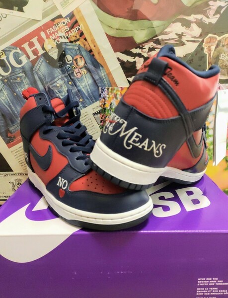 新品★27.5cm★Supreme Nike SB Dunk High By Any Means Red Navy★シュプリーム ナイキ ダンク レッド ネイビー エニー ミーンズ 紺 赤