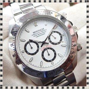 MONTALDI KING ROAD MT-2118 クロノグラフ 白文字盤 クォーツ 40mm メンズ 腕時計 稼動品