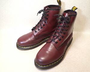 [ prompt decision price successful bid free shipping ]3801#Dr.Martens/ Dr. Martens #8 hole / plain tu/ race up boots / Cherry red / woman 24cm#