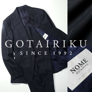 【美品】NOME GOTAIRIKU ウインドウペン チェック柄 スーツ 3シーズン ノーム 五大陸 オンワード樫山 ネイビー 紺色 40S Y7 size L