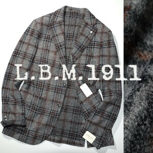 【新品未使用】L.B.M.1911 まるでセーターの着心地 フランネルツイード アンコンジャケット チェック柄 ルビアム ミディアムグレー size 48