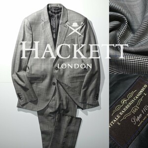 【ほぼ未使用】HACKETT LONDON カノニコ CANONICO Super110's グレンチェック ハケットロンドン ブリティッシュ スーツ グレー size 48