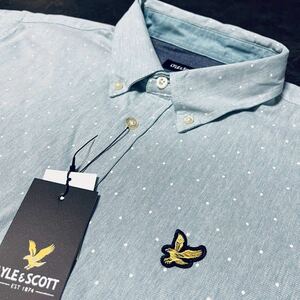 LL/XL/2L/O 送料無料 ライルアンドスコット LYLE&SCOTT 半袖 シャツ メンズ 新品 ワンポイント ワッペン 春夏 薄手 ドット柄 水色 ブルー