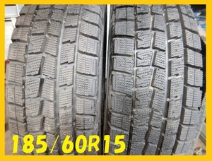 CT2589②■185/60R15　84Q　DUNLOP　WINTERMAXX　WM01　2017年製　2本のみ■条件付き 送料無料■激安　バリ溝　イボ付き