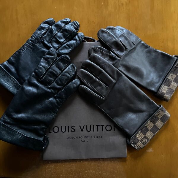 LOUIS VUITTON ダミエ　レザーグローブペア　ブラック　ブラウン　手袋