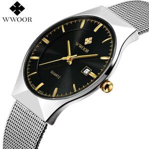 WWOOR-8016 超薄型ファッション男性腕時計　メンズ超薄型ウォッチ,ビジネス,ミニマリスト,耐水性