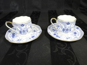 【NARUMI カップ＆ソーサー 2客セット】ナルミ 花柄 BONE CHINA エスプレッソ コーヒーカップ 金彩 陶器 洋食器【A8-1①】1219+-