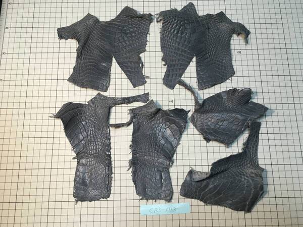 CR3-1113★最高級スモールクロコダイルポロサス マットグレー★レザークラフト クロコダイル はぎれ ハギレ 鰐革 革小物