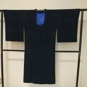 着物コート 122cm ロング コート 濃紺色 竹柄 和装 和服 防寒 和装コート
