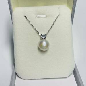 【訳あり】本真珠トップ パールネックレス イタリア製 シルパー ダイヤモンド 45cm 12-13mm jewelry 本真珠 ネックレス　照り綺麗
