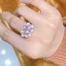花珠級 本真珠 パールリング　桜の指輪　k18仕上げ ダイヤモンド_画像1