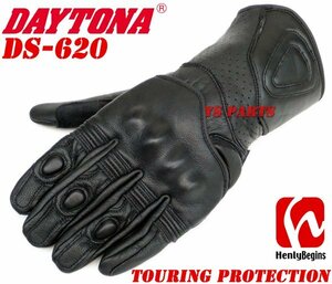[ outlet remainder barely *] Daytona Henry Bigi nzDS-620go-tos gold protector glove black L[ both sides leather / double velcro / knuckle guard ]