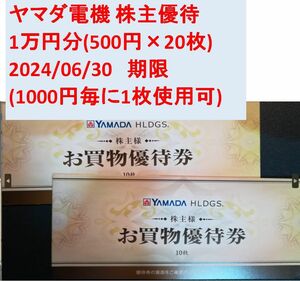 【送料無料/匿名】ヤマダ電機株主優待　買い物優待券1万円分(500×20枚)　家電　電気店　電機店