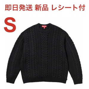 S 新品 国内正規 Supreme Applique Cable Knit Sweater Black シュプリーム アップリケ ケーブル ニット セーター ブラック ステッカー付