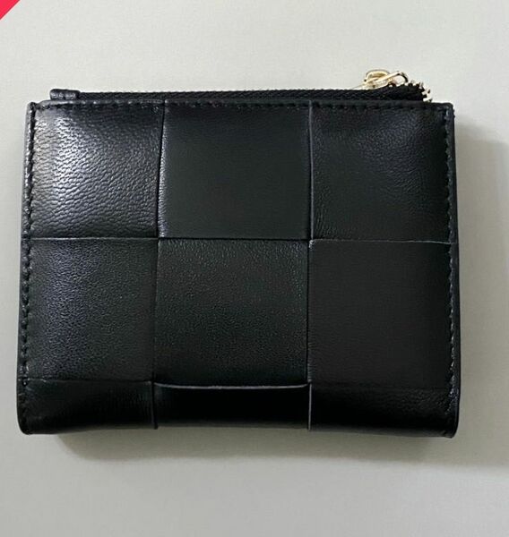 黒　皮　編み込み　二つ折り財布 財布 レザー ブラック