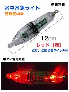 LED水中集魚灯 12cm レッド 赤 点滅 点灯タイプ 切替スイッチ付 イカ釣