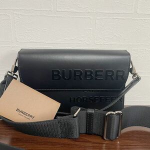 1円 【完全未使用！ 正規品】BURBERRY バーバリー ショルダーバッグ ハンドバッグ ホースフェリー プリント レザー シリアル番号有 黒