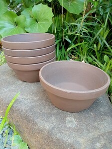 昭和レトロ　植木鉢　 盆栽鉢　焦げ茶【訳あり商品】　5個　②