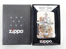 新品 未使用品 2006年製 ZIPPO ジッポ Armor Case アーマー ケース シェル 貝貼り 貝 クロス アラベスク シルバー 銀 オイル ライター USA_画像1