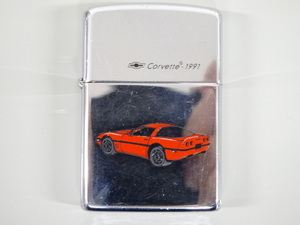 1993年製 ZIPPO ジッポ CHEVROLET Corvette 1991 シボレー コルベット シルバー 銀 オイル ライター USA 40周年記念