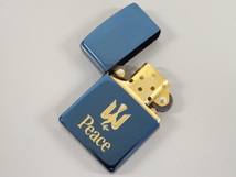 2001年製 ZIPPO ジッポ Peace ピース ブルーチタン加工 青 オイル ライター 喫煙 USA _画像3