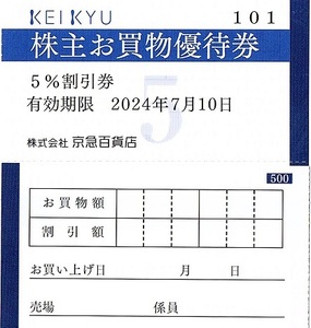 京急百貨店（神奈川・大岡山）5％割引券　20枚set　～5組迄　2024年7月10日迄有効　京浜急行（京急）株主優待券