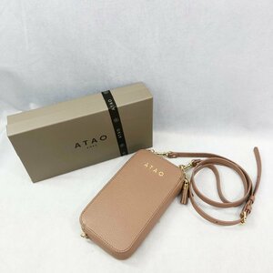 未使用に近い 美品 ATAO アタオ アミュレット ケリー アーモンド スマホ ショルダー 財布 ポシェット 箱付 レザー 牛革 レディース バッグ