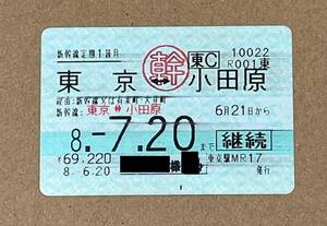 【使用済】マルス券　新幹線定期券　東京～小田原　平成８年【使用不可】