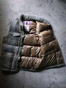 ハリスツイード生地【美品】THE NORTH FACE Purple Label HARRIS TWEED Down Vest メンズ L ノースフェイス パープルレーベル nanamica