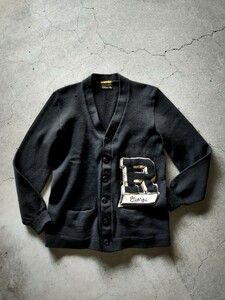 50s【美品】The SPORTSMAN 肉厚 ブラックボディ レタードカーディガン ウール スクール アワードセーター ショール VINTAGE RRL USA製 60s