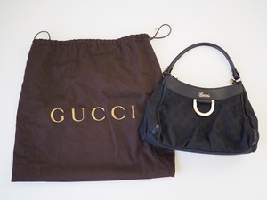 美品★グッチ GUCCI ★保存袋付　アビーライン GGキャンバス ワンショルダーバッグ★黒