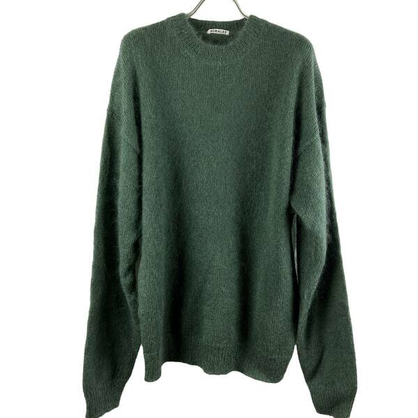 AURALEE（オーラリー）Mohair Wool Wide Shoulder Design Knit T Shirt (green)