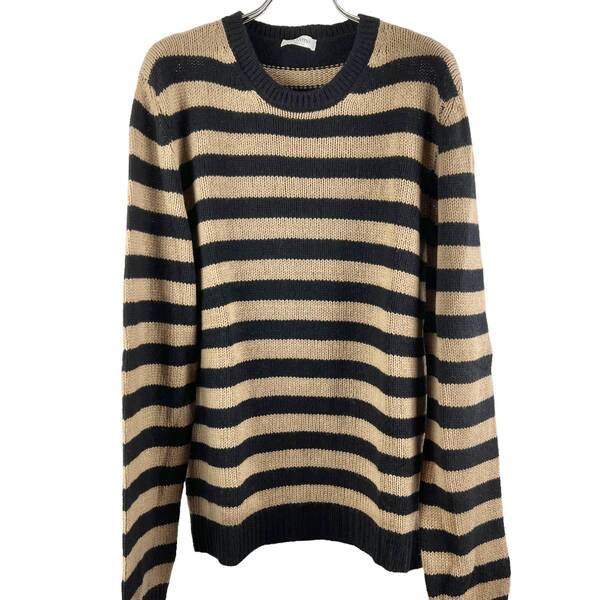 ヴァレンティノ(VALENTINO) Stripe Fitting Design Knit Longsleeve T Shirt (brown)