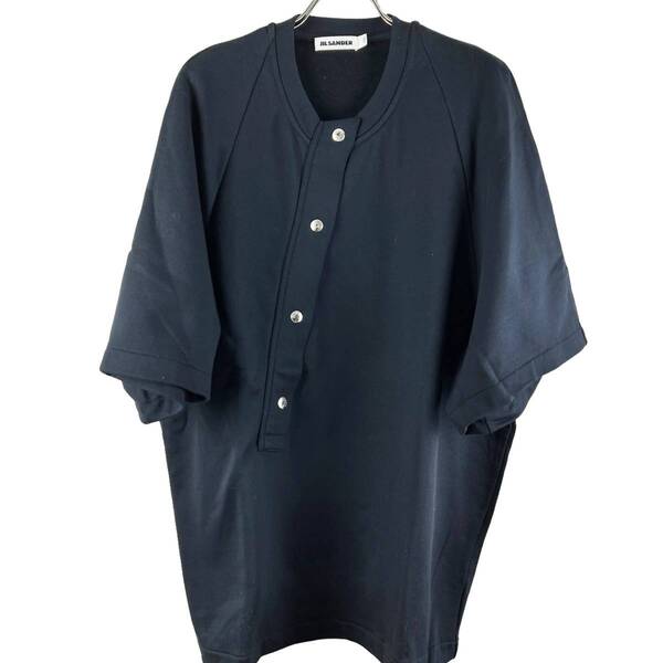 JILSANDER(ジルサンダー) Collarless Slope Neck Eastern Style Shortsleeve T Shirt (navy)