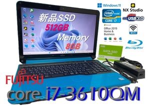 ★☆パワフルCore i7-3610QMターボブースト！　新品SSD512GB Memory8GB　office2019 webカメラ　Windows11　23H2☆★