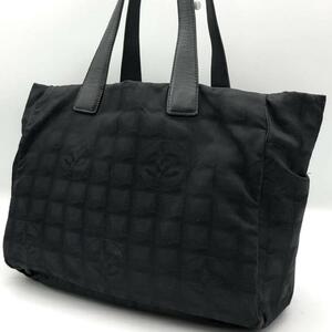 1円【美品】CHANEL シャネル ニュートラベルラインPM トートバッグ ショルダー ハンドバッグ 肩がけ レザー ナイロン 黒 ブラック A4 総柄