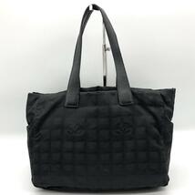 1円【美品】CHANEL シャネル ニュートラベルラインPM トートバッグ ショルダー ハンドバッグ 肩がけ レザー ナイロン 黒 ブラック A4 総柄_画像2