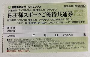 東急不動産株主優待券 スポーツ優待共通券 スキー場 リフト券 割引券1～9枚【ハンターマウンテン塩原 マウントジーンズ 】