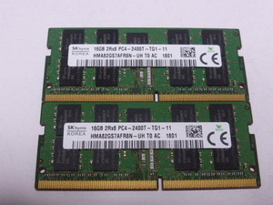メモリ ノートパソコン用 1.20V SK hynix DDR4-2400 PC4-19200 16GBx2枚 合計32GB 起動確認済みです⑥