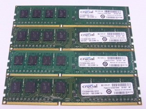 メモリ デスクトップ用 Crucial DDR3-1600 PC3-12800 4GBx4枚 合計16GB 起動確認済みですが一応ジャンク品扱いです 