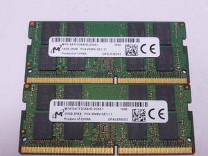メモリ ノートパソコン用 1.20V Micron DDR4-2666 PC4-21300 16GBx2枚 合計32GB 起動確認済みです①