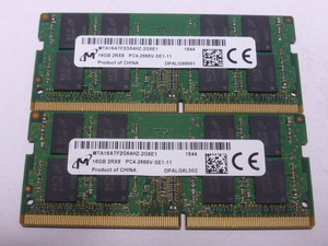 メモリ ノートパソコン用 1.20V Micron DDR4-2666 PC4-21300 16GBx2枚 合計32GB 起動確認済みです②
