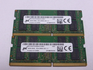 メモリ ノートパソコン用 1.20V Micron DDR4-2666 PC4-21300 16GBx2枚 合計32GB 起動確認済みです