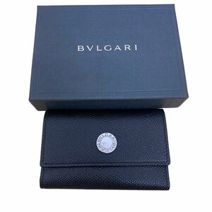【5973】1円～ BVLGARI ブルガリ ロゴボタン キーケース 6連 鍵 金具 小物 レザー 黒 ブラック 中古 現状品 