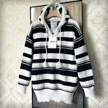 逸品EU製＆定価4万◆UABONI*Paris*ニットパーカー*ユアボニ*パリ発◆ウール混 厚手 保温 個性 セーター ストライプ プルオーバー XL/50_画像10