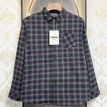 定番EU製＆定価5万◆UABONI*Paris*長袖シャツ*ユアボニ*パリ発◆コットン100％ 裏起毛 保温 チェック柄 トップス 定番 通勤 ビジネス M/46_画像1