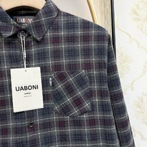 定番EU製＆定価5万◆UABONI*Paris*長袖シャツ*ユアボニ*パリ発◆コットン100％ 裏起毛 保温 チェック柄 トップス 定番 通勤 ビジネス M/46_画像7