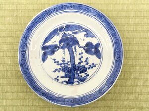 唐物 明代 古染 染付 松梅図 皿 骨董品 美術品 3775mbfz