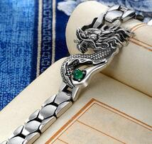 925銀腕時計緑の宝石竜トーテムブレスレット付き装飾_画像5