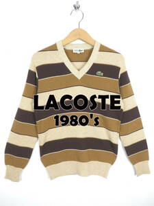 80s LACOSTE ラコステ ★ 文字ラコ ボーダー ニット 42 ★ ハイゲージニット セーター レトロ レディース ビンテージ オールド